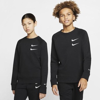 Hanorace Nike Sportswear Swoosh French Terry Crew Baieti Negrii Albi | WPAC-54912